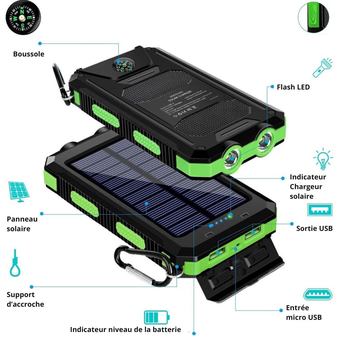 Batterie Externe Étanche & Antichoc avec lampe LED